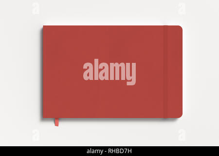 Red horizontal notebook with elastic band on white background Stock Photo