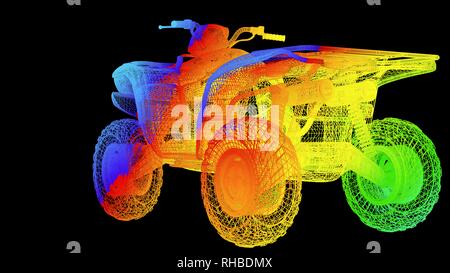 3d rendering of an outline rainbow color object isolated on black Stock