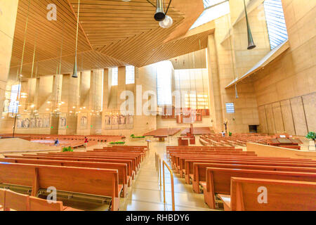 Los Angeles, California, United States - August 9, 2018: Interior side nave of Cathedral of Our Lady of the Angels on Temple Street, LA of Downtown Stock Photo