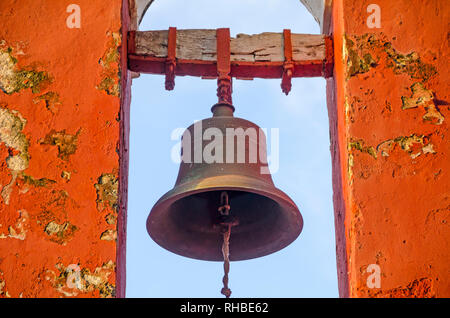 Detail close-up  red bell Tower Fort Frederik at Frederiksted St Croix USVI Stock Photo