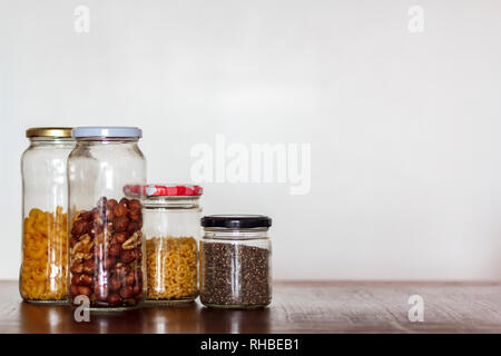 Food in glass jars with copy space. Zero Waste, plastic free concept Stock Photo