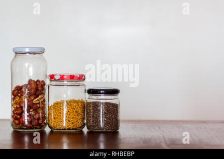 Food in glass jars with copy space. Zero Waste, plastic free concept Stock Photo