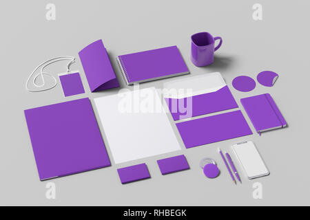 Corporate identity. Violet stationary branding set mock up on white background Stock Photo