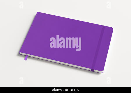 Violet horizontal notebook with elastic band on black background Stock ...