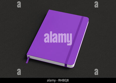 Violet vertical notebook with elastic band on wooden background Stock ...