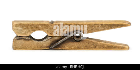 Old wooden peg isolated on white Stock Photo