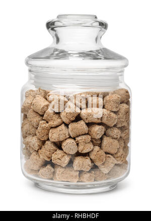 Jar of extruded oats bran pellets isolated on white Stock Photo