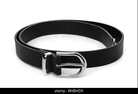 Black leather belt isolated on white Stock Photo