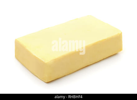 Block of natural butter  isolated on white Stock Photo