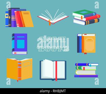 Set of isolated opened textbooks Stock Vector