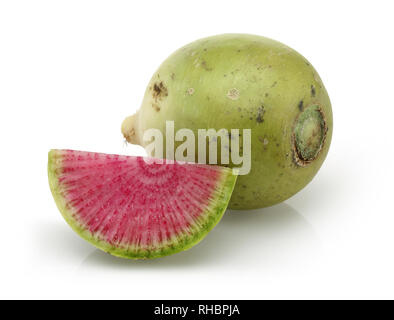 Whole and Sliced Watermelon radish isolated on white background Stock Photo