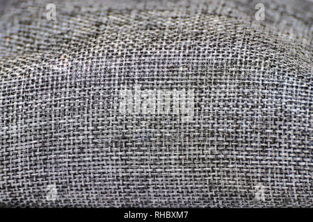 Close up on black, white, gray woven textured canvas fabric/ crocus sack Stock Photo