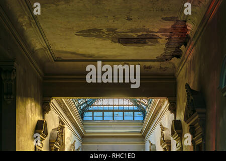 Abandoned old train station ceiling in aguada district, Montevideo, Uruguay Stock Photo