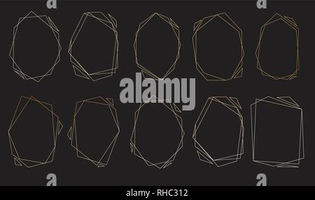 Polygonal frames set. Gold triangles, geometric shapes. Stock Vector