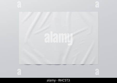 Blank horizontal wrinkled street poster on white wall. With clipping path around poster Stock Photo
