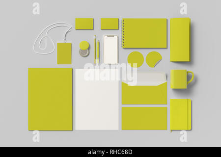 Corporate identity. Yellow stationary branding set mock up on white background Stock Photo