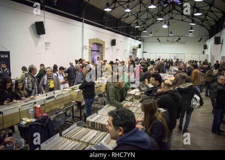 Athens, Greece. 1st Feb, 2019. A general view of people seen searching for vinyl during the event.Vinyl Market is a festival with many new disc collections, many collectibles and new releases. It also has collections of other music themes, CDs, Posters, music magazines, books and many other related exhibits. Credit: Nikolas Joao Kokovlis/SOPA Images/ZUMA Wire/Alamy Live News Stock Photo