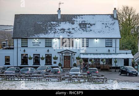 Swansea, UK. 01st Feb, 2019. The King Arthur Hotel in the village Reynoldston on the Gower Peninsula near Swansea this afternoon after the area was blanketed with snow. Credit: Phil Rees/Alamy Live News Stock Photo