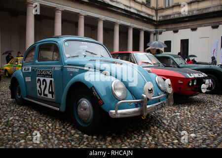 Milan, Italy. 01st Feb, 2019. Classic Cars line up for the Rallye Monte-Carlo Historique 2019 race starting in Milan for the first time since 1932. Credit: Alessandro Bremec/Alamy Live News Stock Photo