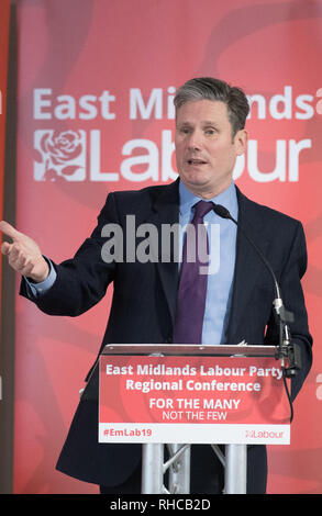East Midlands Labour Party Conference 2019, Nottingham, Nottinghamshire, England, UK. 2nd. February, 2019. Labour's Shadow Secretary of State for Exiting the European Union Sir Keir Starmer M.P. debating on Brexit and how leaving the European Union would effect the East Midlands economy with party members at the East Midlands Labour Party Conference 2019. Alan Beastall/Alamy Live News Stock Photo
