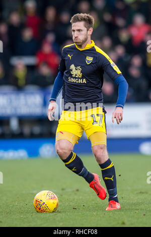 Burton upon Trent, UK. 2nd February 2019. James Henry of Oxford United during the EFL Sky Bet League 1 match between Burton Albion and Oxford United at the Pirelli Stadium, Burton upon Trent, England on 2 February 2019. Photo by Matthew Buchan.  Editorial use only, license required for commercial use. No use in betting, games or a single club/league/player publications. Credit: UK Sports Pics Ltd/Alamy Live News Stock Photo