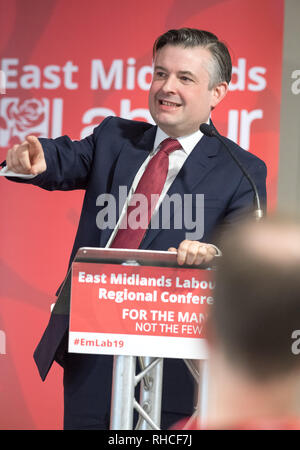 Nottinghamshire, England, UK. 2nd February 2019. East Midlands Labour Party Conference 2019, Nottingham, Nottinghamshire, England, UK. 2nd. February, 2019. Labour’s Shadow Secretary of State for Health and Social Care Jon Ashworth M.P. debating the Labour Party Policy on the National Health Service with party members at the East Midlands Labour Party Conference 2019. Alan Beastall/Alamy Live News Stock Photo