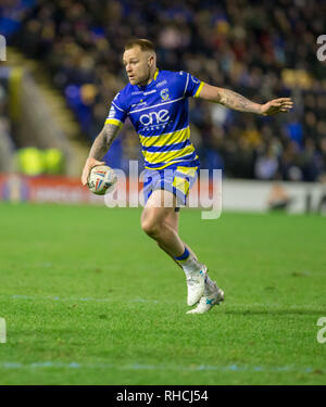 Halliwell Jones Stadium, Warrington, UK. 2nd Feb, 2019. Betfred Super League rugby, Warrington Wolves versus Leeds Rhinos; Blake Austin kicks forward Credit: Action Plus Sports/Alamy Live News Stock Photo