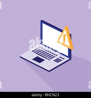 cyber security with laptop and warning signage vector illustration design Stock Vector