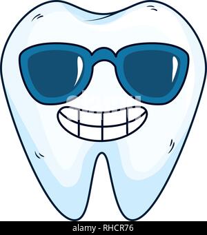 comic tooth with sunglasses kawaii character Stock Vector Image & Art ...