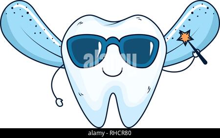 comic fairy tooth with sunglasses kawaii character Stock Vector Image ...