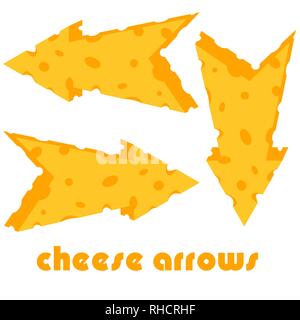 3D cheese arrows in three directions for a shop or restaurant Stock Vector