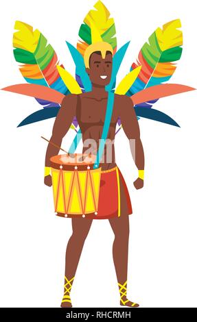 brazilian male dancer playing drum with garotas Stock Vector Image ...