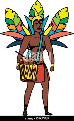 brazilian male dancer playing drum with garotas Stock Vector Image ...