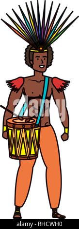 brazilian male dancer playing drum with garotas Stock Vector Image ...