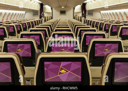 Empty interior of an Etihad Airways Boeing 787 Dreamliner Stock Photo
