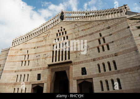 Front of the Basilica of the Annunciation in Nazareth Stock Photo