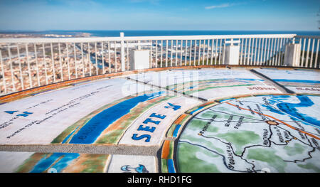 Sete, France - January 4, 2019: view of the White Stones orientation table on the heights of the city on a winter day Stock Photo