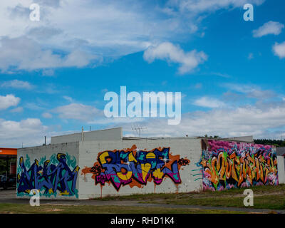 Graffiti, tagging, street art, youth culture, Murapara, Bay of Plenty, North Island, New Zealand Stock Photo