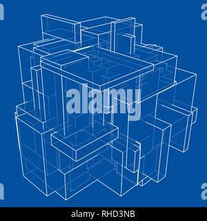 Wireframe Boxes. Sketch style Stock Vector