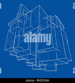 Wireframe Boxes. Sketch style Stock Vector