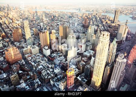 Aerial View Of New York City Skyline With Urban Sky Scrapers Stock Photo