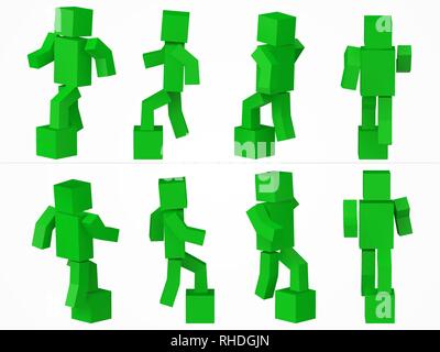 a cubic character climbing to box. 3d style blue cube character illustration. Stock Vector