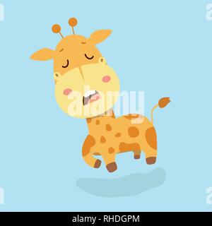 Cute giraffe cartoon on pastel background. Stock Vector