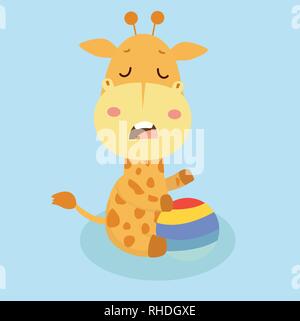 Cute giraffe cartoon on pastel background. Stock Vector