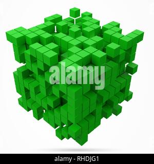 big cubic data block. made with smaller green cubes. 3d pixel style vector illustration. Stock Vector