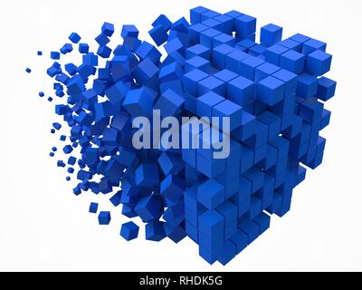 big cubic data block. made with smaller blue cubes. 3d pixel style vector illustration. Stock Vector