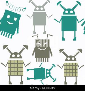 Robots abstract vector seamless pattern. It is located in swatch menu. Colorful background for surface design Stock Vector