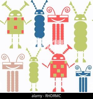 Abstract vector robots seamless pattern. Colorful background for surface design Stock Vector