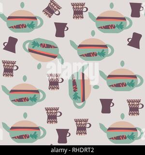 Abstract seamless vector tea pot pattern. It is located in swatch menu Stock Vector