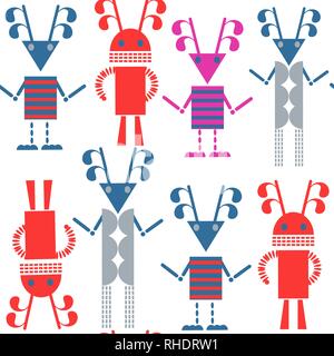 Abstract robots seamless pattern in vector. Cute background in swatch menu Stock Vector